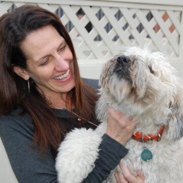 owner with white dog Owner with white dog